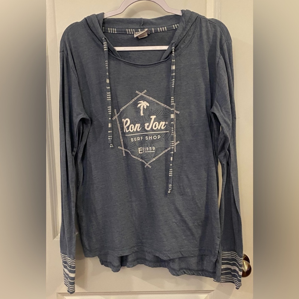 Ron Jon Surf Shop Serenity Hoodie Sz M Blue Drawstring Slit Hem